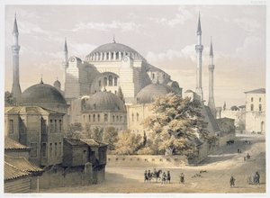آيا صوفيا ، اللوحة 19: منظر خارجي للمسجد ، نقش لويس هاغي (1806-1885) نشر 1852