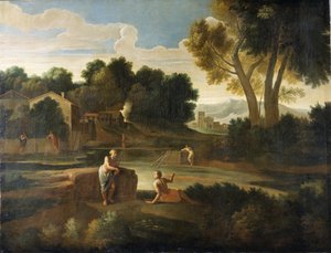 Classical landscape with figures (oil on canvas)