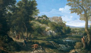 منظر طبيعي يظهر الرقص والحورية 1667 - 1668 ، بواسطة غاسبارد دوغيت (1615-1675)