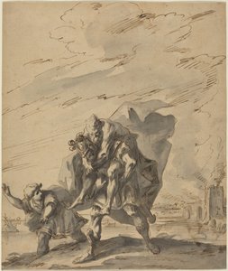 أينيس يحمل أنخيسيس من طروادة المحترقة، حوالي عام 1733 (قلم وحبر)
