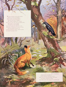 The Crow and the Fox ، من Fables by Jean de La Fontaine (1621-95) (نقش الألوان) بواسطة جاستون جيليبرت
