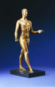 رجل يمشي - صورة لنكولن كيرستين ، حوالي عام 1933 (قطعة برونز مذهب على قاعدة رخامية سوداء معرق) بواسطة غاستون لاشيز