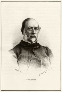 صورة شخصية لإميل تمبلر (1821-1891) ، المتعاون مع لويس هاشيت (1800-1864) ، المسؤول عن تصنيع "سباق العالم". نقش بواسطة جي فويلير ، لتوضيح قصة "من باريس إلى تونكين ، عبر التبت المجهولة" بقلم غابرييل بونفالو