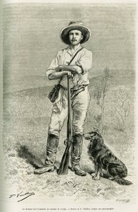 صورة للمسافر المؤلف كارل لومهولتز. نقش من قبل G.Vuillier ، لتوضيح قصة Chez les cannibales ، voyage dans l'north-est d'Australia