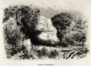أحب الكهف نابليون أو نابليون بونابرت (1769-1821) اللجوء عندما كان طفلاً للدراسة والتأمل. نقش وقصة "لا كورس" لجاستون فويلييه (1845-1915) ، في عام 1890 ، في Le Tour du monde ، مجلة nouveau des voyages ، تحت إشراف