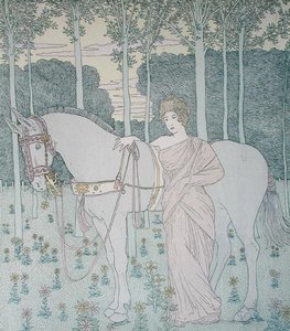 Nausicaa ، رسم توضيحي من الكتاب 6 من الأوديسة ، ترجمه Lecomte de l'Isle ، c1900 (لون ليثو)