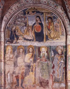 المهد والقديسين ، لوحة جدارية لغاودينزيو فيراري (1475-1546) ، بازيليك سان جوليو ، جزيرة سان جوليو ، أورتا سان جوليو ، إيطاليا بواسطة جودنزيو فيراري