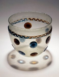 Gaulish art: glass cup with colored tablets. End of 4th beginning of 5th century after JC. From Breny. Saint Germain en Laye, Museum of National Archaeology
