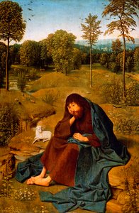 John Baptist in Wilderness, painting by Geertgen tot Sint Jans Panel (ca 1460-ca 1490), panel, 42x28 cm, Netherlands
