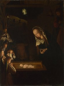الميلاد في الليل حوالي 1490 (زيت على بلوط)