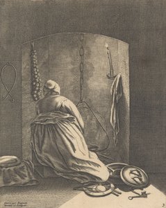 امرأة تطبخ ، اللوحة 3 من خمس مهن أنثوية ، كاليفورنيا. 1640-57. ، كاليفورنيا. 1640-57. بواسطة غيرترويدت روجمان