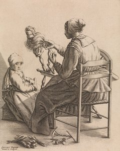 امرأة تدور ، اللوحة 4 من خمس مهن أنثوية ، كاليفورنيا. 1640-57. بواسطة غيرترويدت روجمان