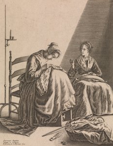 سيدتان الخياطة ، اللوحة 1 من خمس مهن أنثوية ، كاليفورنيا. 1640-57. بواسطة غيرترويدت روجمان