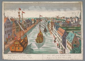 منظر لقناة بالقرب من Ketelpoort في Delft Prospect Bey der Kettel Port ، zu Delft (العنوان على الكائن) Delft (عنوان السلسلة) بواسطة جورج بالتازار بروبست