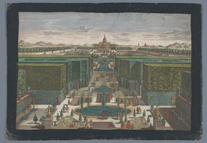 منظر لشارع على الجانب الأيسر من حديقة Spaziergang zur lincken Seite des Lust-Gartens (العنوان على الكائن) بواسطة جورج بالتازار بروبست