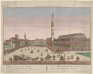 منظر لساحة dei Signori في فيتشنزا مع عربات وأشكال تجرها الخيول ... ، كاليفورنيا. 1750-1801. بواسطة جورج بالتازار بروبست