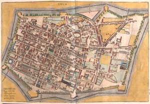 لوكا، إيطاليا - في كتاب "Civitates Orbis Terrarum" لجورج براون، كولونيا 1617 بواسطة جورج براون