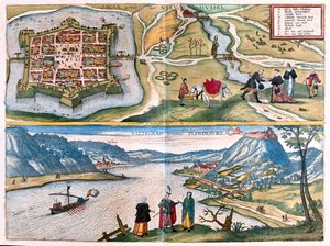 نوفيه زامكي، سلوفاكيا - فيزيغراد، المجر - في "Civitates Orbis Terrarum" لجورج براون، كولونيا 1617 بواسطة جورج براون