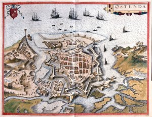 أوستند، بلجيكا- في كتاب "Civitates Orbis Terrarum" لجورج براون، كولونيا 1617 بواسطة جورج براون