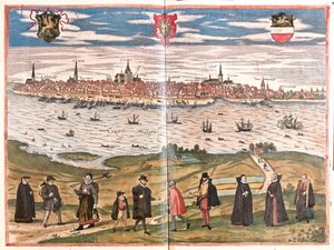روستوك، ألمانيا - في كتاب "Civitates Orbis Terrarum" لجورج براون، كولونيا 1617