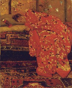 فتاة ترتدي كيمونو أحمر