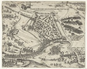 حصار جرول بواسطة فريدريك هندريك ، ١٦٢٧ Stadische belager- und einnemung der stat Groll. 1627 (العنوان على الكائن) بواسطة جورج كيلر