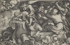نائم المسيح أثناء العاصفة على بحيرة طبريا ، من قصة المسيح ، 1534-1535. بواسطة جورج بينز
