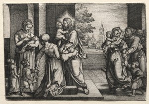 المسيح مع الأطفال الصغار ، ج. 1548. بواسطة جورج بينز