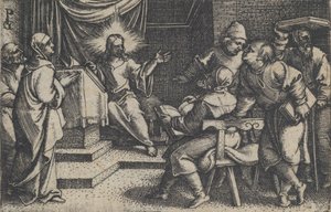 المسيح مع الأطباء في الهيكل ، من قصة المسيح ، 1534-1535. بواسطة جورج بينز