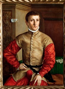 Portrait of a young man aged 18 - oil on wood, c. 1544 بواسطة جورج بينز