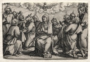 حياة يسوع المسيح: نزول الروح القدس ، ج. 1534-35. بواسطة جورج بينز