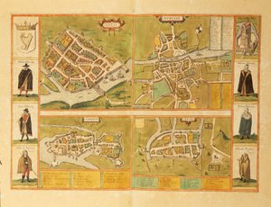 خريطة غالواي ودبلن وليمريك وكورك من Civitates Orbis Terrarum بواسطة Georg Braun بواسطة فرانس