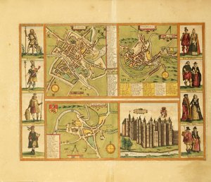 خريطة يورك ، شروبيري ، لانكستر ، وقلعة ريتشموند من Civitates Orbis Terrarum بقلم جورج براون بواسطة فرانس