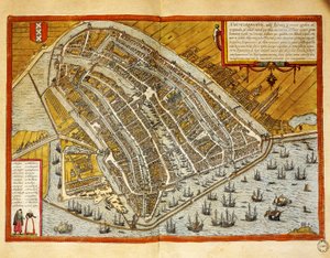 هولندا ، خريطة أمستردام من Civitates Orbis Terrarum بقلم جورج براون (1541-1622) وفرانز هوغنبرغ (1535-1590) ، نقش بواسطة فرانس
