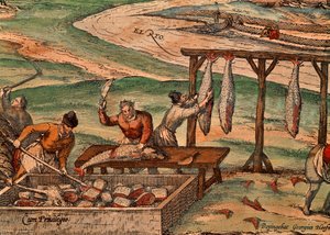 معالجة التونة بواسطة فرانز هوغنبرغ (حوالي 1540-حوالي 1590) ، مشهد من Civitates Orbis Terrarum بواسطة Georg Braun (1541-1622) و Franz Hogenberg (حوالي 1540-حوالي 1590) بواسطة فرانس