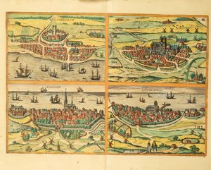 Helsingborg, Lund, Malmo, Elbogen and Landskrona, from Civitates Orbis Terrarum, Cologne بواسطة فرانس