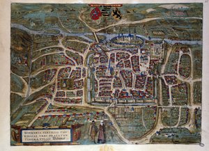 خريطة مدينة فايمار الألمانية. نقش من أطلس “Braun and Hogenberg” 1572