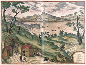 خليج نابولي وفيسوف ، إيطاليا ، عام 1579 (نقش بواسطة فرانس