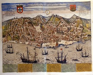 منظر لشبونة في نهاية القرن السادس عشر. Atlas "Civitates Orbis Terrarum" بقلم براون وهوجنبرغ