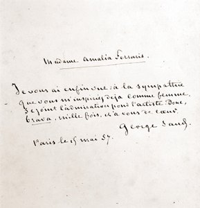 رسالة من جورج ساند (Aurore Dupin، Baronne Dudevant) (1804-1876) إلى السيدة أماليا فيراريس ، باريس 19 مارس بواسطة جورج ساند