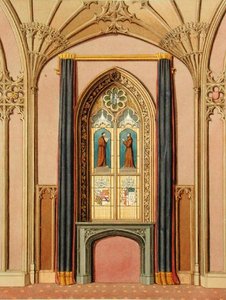 نافذة في معرض سانت مايكل ، من "الرسوم التوضيحية الرسومية والأدبية من Fonthill Abbey" لجون بريتون ، وحفر بواسطة H. Shaw