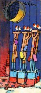 Robins and Spades ، 1970s (حبر هندي على الشفافية فوق الغواش على البطاقة) بواسطة جورج آدمسون