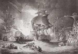 معركة النيل ، 1 أغسطس 1798 ، من `` الرسوم التوضيحية الإنجليزية والتاريخ الاسكتلندي &39;&39; المجلد الثاني بواسطة جورج أرنالد