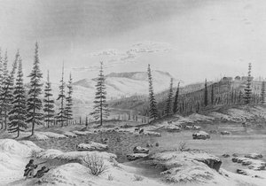 الصيادون يطاردون الوعل في Fort Enterprize في رحلة Franklins ، 1821