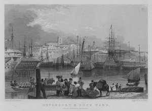 Devonport and Dockyard ، من Cremill Passage (نقش) بواسطة جورج بريانت كامبيون