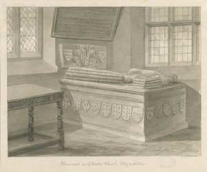 كنيسة Ellastone - النصب التذكاري للسير جون فليتوود: رسم بني داكن ، 1841 بواسطة جورج باكلر