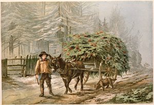 صبي يقود حمار وعربة ، chromolitho بطاقة عيد الميلاد الفيكتوري بواسطة جورج سي ليتون