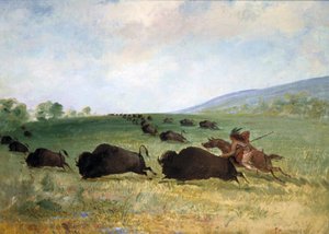 An Osage Indian Lancing a Buffalo ، 1846-1848. بواسطة جورج كاتلين