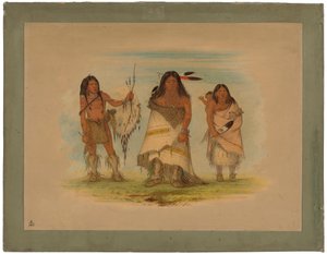 رئيس Camanchee ، زوجته ومحارب ، 1861 (زيت على بطاقة مثبتة على ورق مقوى) بواسطة جورج كاتلين
