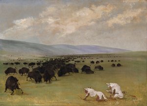 كاتلين ودليله الهندي يقترب من الجاموس تحت جلود الذئب الأبيض ، 1846-1848. بواسطة جورج كاتلين